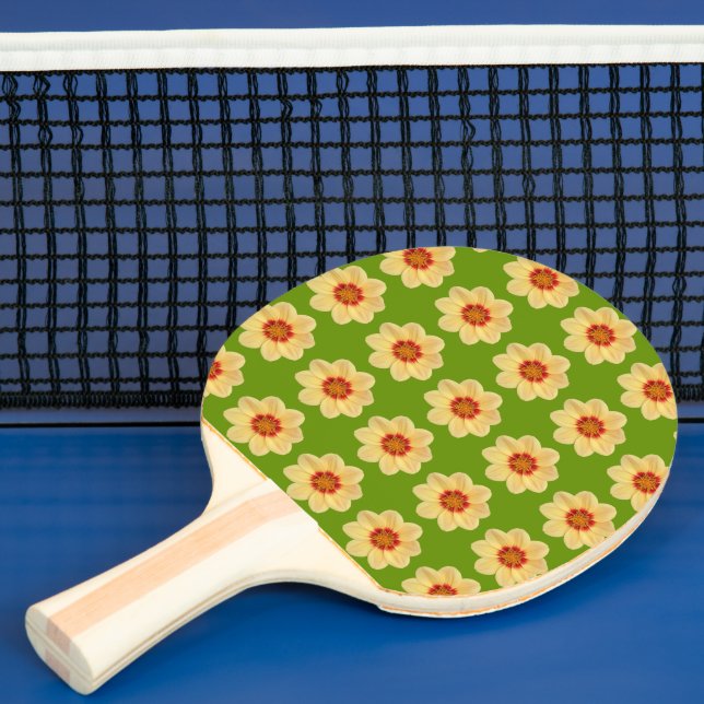Raquete De Ping Pong Padrão Floral Amarelo Dahlia em Verde (Insitu)