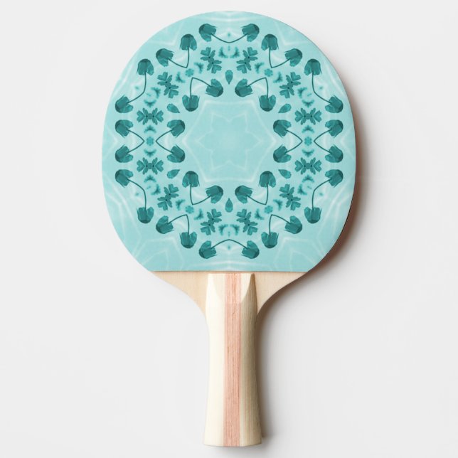 Raquete De Ping Pong Padrão Floral, Azul Teal (Frente)