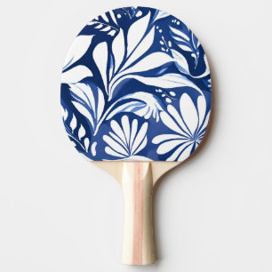 Raquete De Ping Pong Padrão Floral Botânico em Aquarela Azul