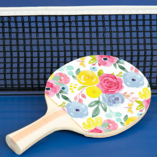 Raquete De Ping Pong Padrão Floral de Coloração d'água Brilhante