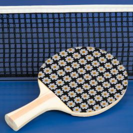 Raquete De Ping Pong Padrão Floral de Dahlia Branca em Preto