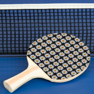 Raquete De Ping Pong Padrão Floral de Dahlia Branca em Preto