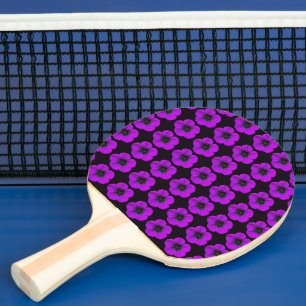 Raquete De Ping Pong Padrão Floral de Geranium roxo em preto