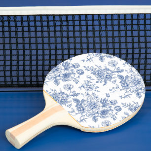 Raquete De Ping Pong Padrão Floral de Rosa Azul Vintage