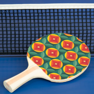 Raquete De Ping Pong Padrão Floral Laranja Moderno do meio século