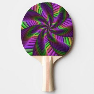 Raquete De Ping Pong Padrão Fractal Cores Neon Flash Colorido