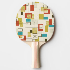 Raquete De Ping Pong Padrão Geométrico Colorido do Meio século Retroati
