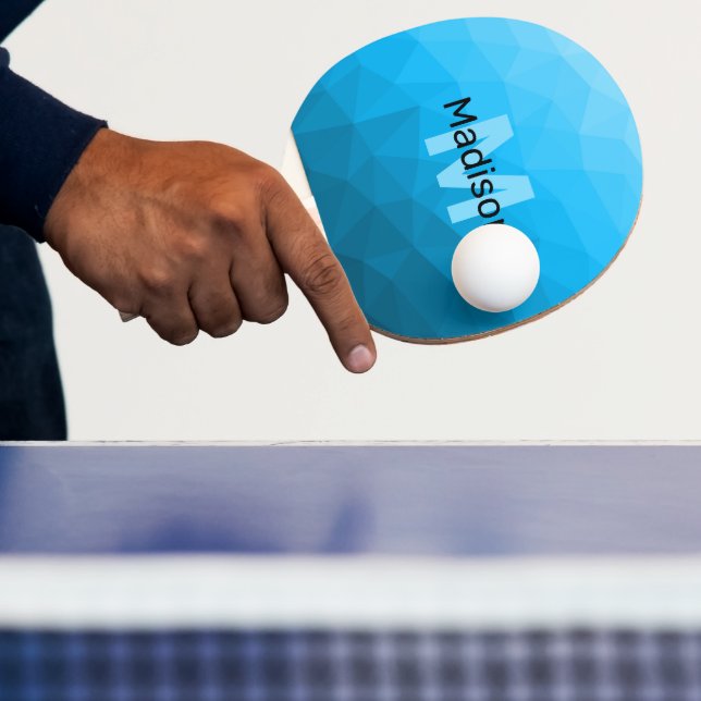 Raquete De Ping Pong Padrão geométrico do gradiente ciano azul Monogram (Insitu)