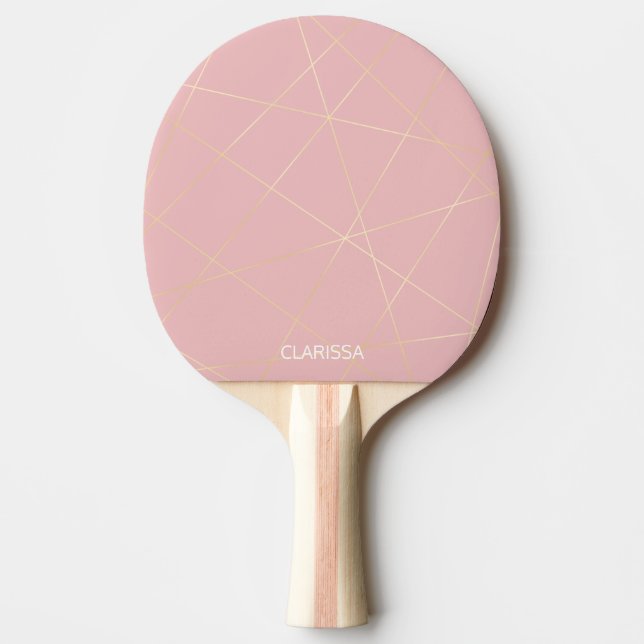Raquete De Ping Pong Padrão geométrico elegante de ouro rosa-pincel (Frente)