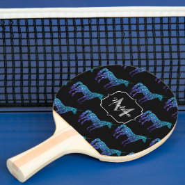 Raquete De Ping Pong Padrão ombre azul aqua brilho de unicórnio Monogra