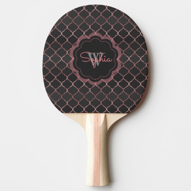 Raquete De Ping Pong padrão quatrefoil de folga rosa dourada (Frente)