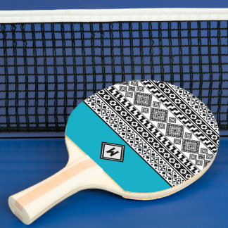 Raquete De Ping Pong Padrão Tribal Polinésio Geométrico Preto Branco