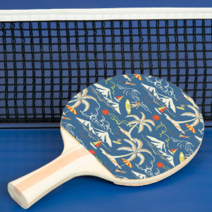 Raquete De Ping Pong Padrão tropical do Surf retroativo