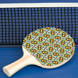 Raquete De Ping Pong Padrão Vintage Yellow Blue Brown Barcelona