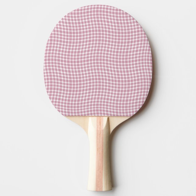 Raquete De Ping Pong Padrão Xadrez Plaid Rosa Branco Sem Costura (Frente)