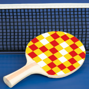 Raquete De Ping Pong Padrão Xadrez Vermelho Branco Amarelo Design 