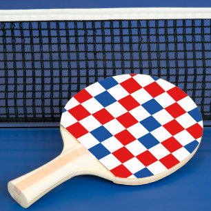 Raquete De Ping Pong Padrão Xadrez Vermelho Branco Azul Design 