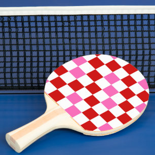 Raquete De Ping Pong Padrão Xadrez Vermelho Branco Rosa Design