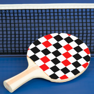 Raquete De Ping Pong Padrão Xadrez Vermelho Preto e Branco Design 