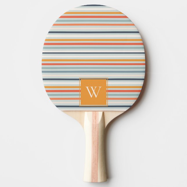 Raquete De Ping Pong Padrões riscados de Ochre Azul Cor-de-laranja-Cinz (Frente)