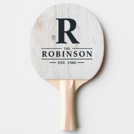 Raquete De Ping Pong Painted White Wood Family Name & Initial