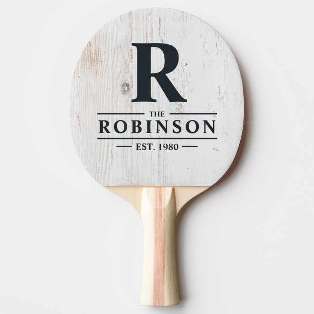 Raquete De Ping Pong Painted White Wood Family Name & Initial (Frente)
