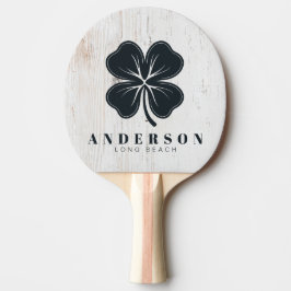 Raquete De Ping Pong Painted White Wood Four Leaf Clover with Name
