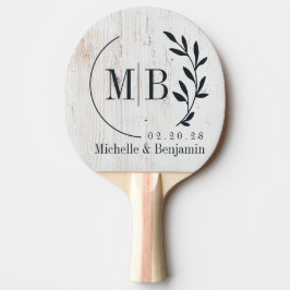 Raquete De Ping Pong Painted White Wood Leaf Wedding Monogram