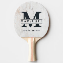 Raquete De Ping Pong Painted White Wood Monogram & Name Overlay
