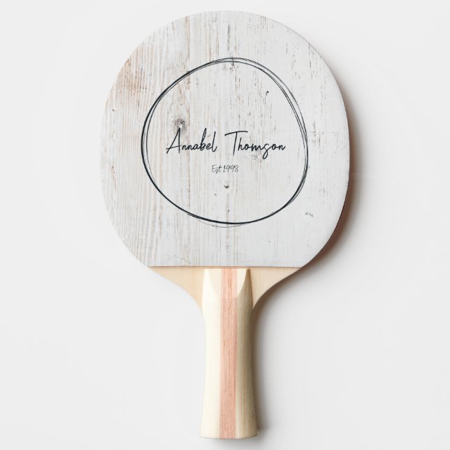 Raquete De Ping Pong Painted White Wood Name in Drawn Circle  (Frente)
