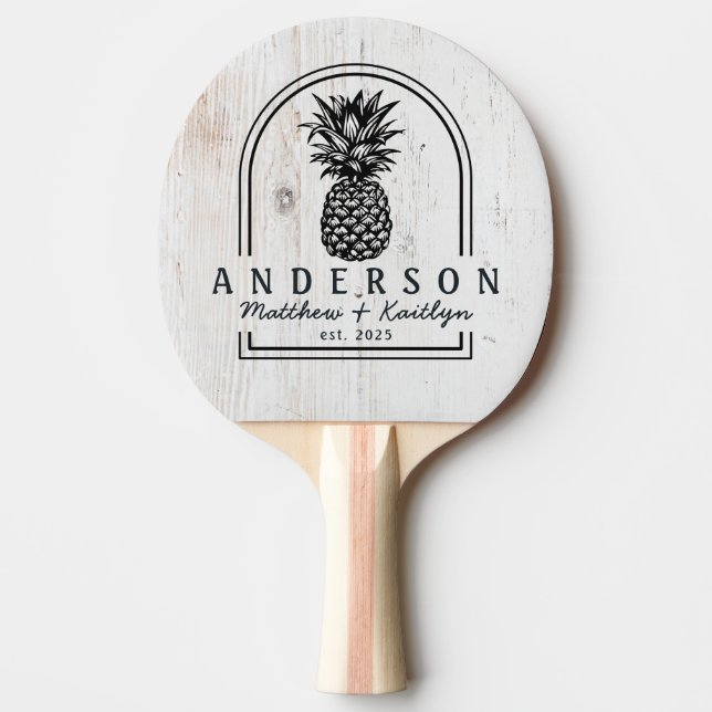 Raquete De Ping Pong Painted White Wood Pineapple Wedding Arch & Name (Frente)