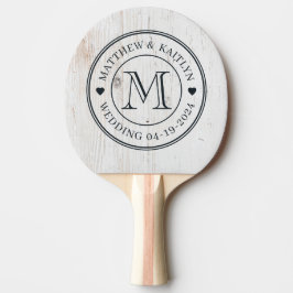 Raquete De Ping Pong Painted White Wood Wedding Monogram Heart