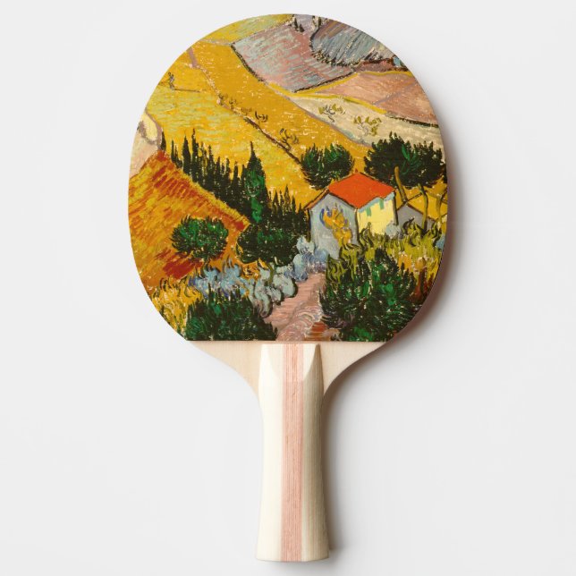 Raquete De Ping Pong Paisagem com House e Ploughma Vincent van Gogh (Frente)