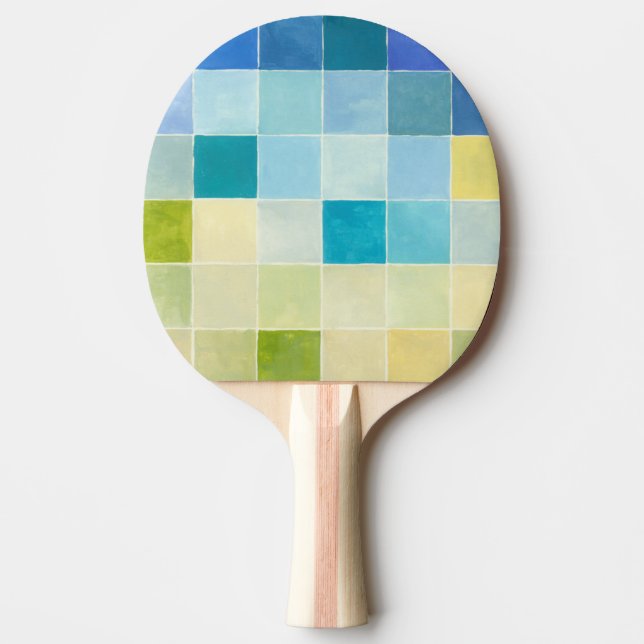 Raquete De Ping Pong Paisagem com Quadrados Pixilados Multicoloridos (Frente)
