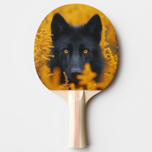 Raquete De Ping Pong Pala de Ping Pong Lobo Negro Observando (Frente)