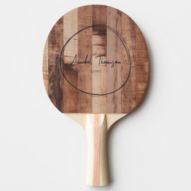Raquete De Ping Pong Pallet Wood Board Name in Drawn Circle  (Frente)