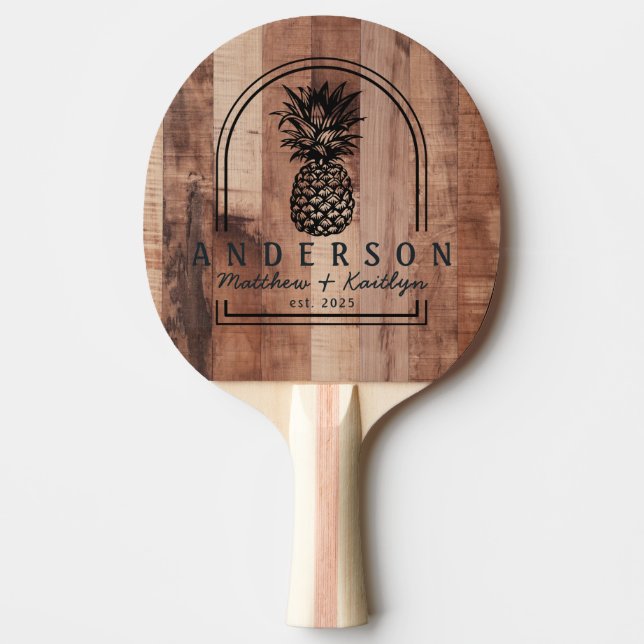 Raquete De Ping Pong Pallet Wood Board Pineapple Wedding Arch & Name (Frente)