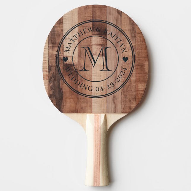 Raquete De Ping Pong Pallet Wood Boards Wedding Monogram Heart (Frente)