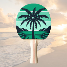 Raquete De Ping Pong Palm Tree Silhouette Black Striped Green Monogram