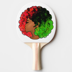 Raquete De Ping Pong Pan-africana menina mulher negra verde vermelho or