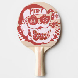 Raquete De Ping Pong Papai Noel Retro Alegre Natal Rosa Vermelho