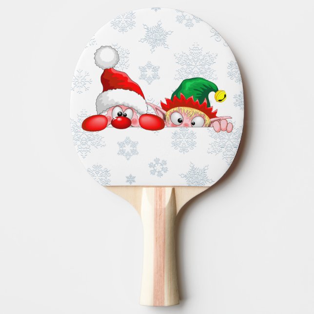 Raquete De Ping Pong Papais noeis e Elf Cute e Caracteres Engraçados (Frente)