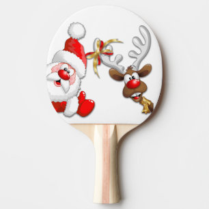Raquete De Ping Pong Papais noeis e Reindeer Feliz Christmass Happy Car