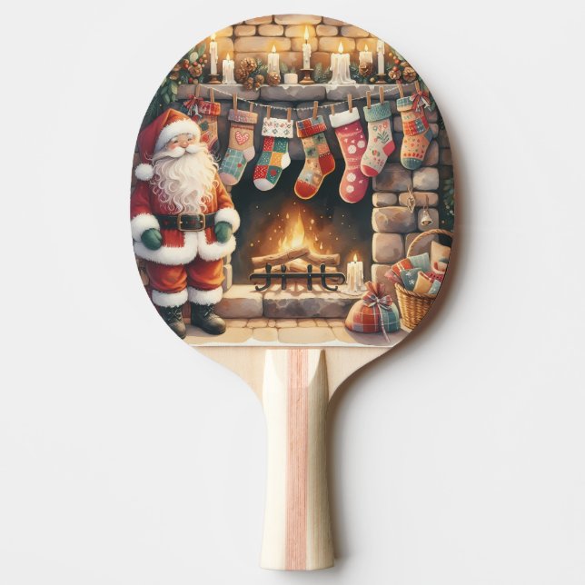 Raquete De Ping Pong Papais noeis por Lareira das existências de Natal (Frente)