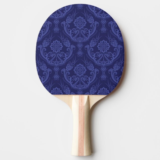Raquete De Ping Pong Papel de parede floral azul luxuoso do damasco (Frente)