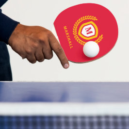Raquete De Ping Pong Paragem do logotipo Monograma Vermelho e Dourado