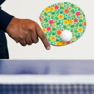 Raquete De Ping Pong Paraíso Tropical - Folhas de Palma e Padrão de Hib
