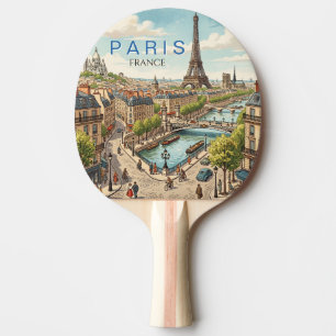 Raquete De Ping Pong Paris França Viagem Arte Vintage