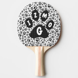 Raquete De Ping Pong Pás de cão Preto e Bolinhas Branca Ping Pong Padd