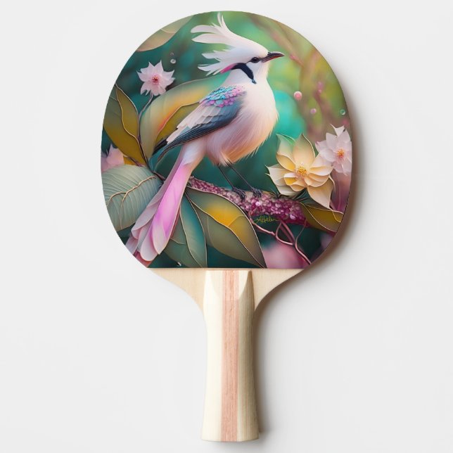 Raquete De Ping Pong Pássaro Fantasia Branca - Blush Tail Jay (Frente)